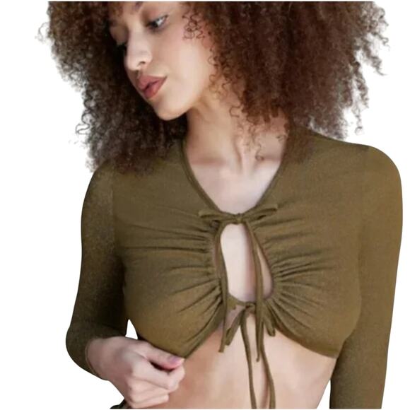 Savage X Fenty "Sleep and Shine" LS Crop Tee Sleepwear - Military Olive-Size: 3X - Picture 3 of 5